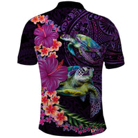 Hawaiian Plumeria and Hibiscus with Turtles Polo Shirt Polynesian Art Purple Color - Polynesian Pride