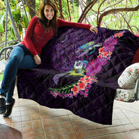 Hawaiian Plumeria and Hibiscus with Turtles Quilt Polynesian Art Purple Color - Polynesian Pride