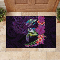 Hawaiian Plumeria and Hibiscus with Turtles Rubber Doormat Polynesian Art Purple Color - Polynesian Pride
