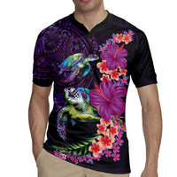 Hawaiian Plumeria and Hibiscus with Turtles Rugby Jersey Polynesian Art Purple Color - Polynesian Pride