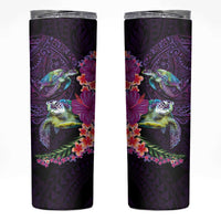 Hawaiian Plumeria and Hibiscus with Turtles Skinny Tumbler Polynesian Art Purple Color - Polynesian Pride