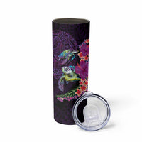 Hawaiian Plumeria and Hibiscus with Turtles Skinny Tumbler Polynesian Art Purple Color - Polynesian Pride