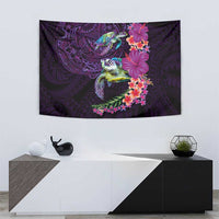 Hawaiian Plumeria and Hibiscus with Turtles Tapestry Polynesian Art Purple Color - Polynesian Pride