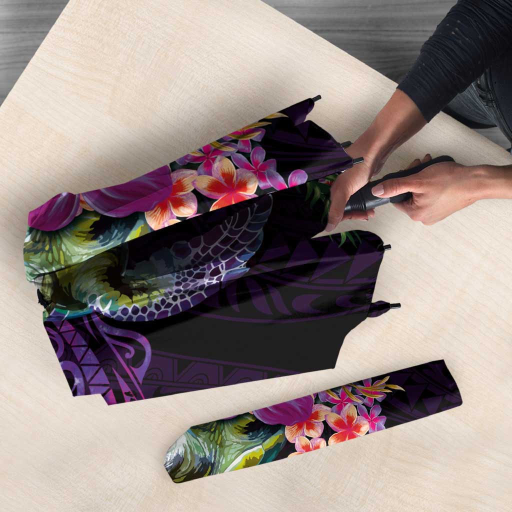 Hawaiian Plumeria and Hibiscus with Turtles Umbrella Polynesian Art Purple Color - Polynesian Pride