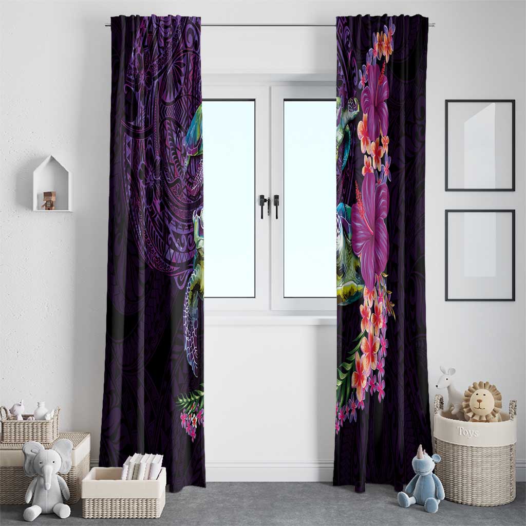 Hawaiian Plumeria and Hibiscus with Turtles Window Curtain Polynesian Art Purple Color - Polynesian Pride