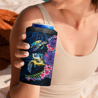 Hawaiian Plumeria and Hibiscus with Turtles 4 in 1 Can Cooler Tumbler Polynesian Art Dark Cyan Color - Polynesian Pride