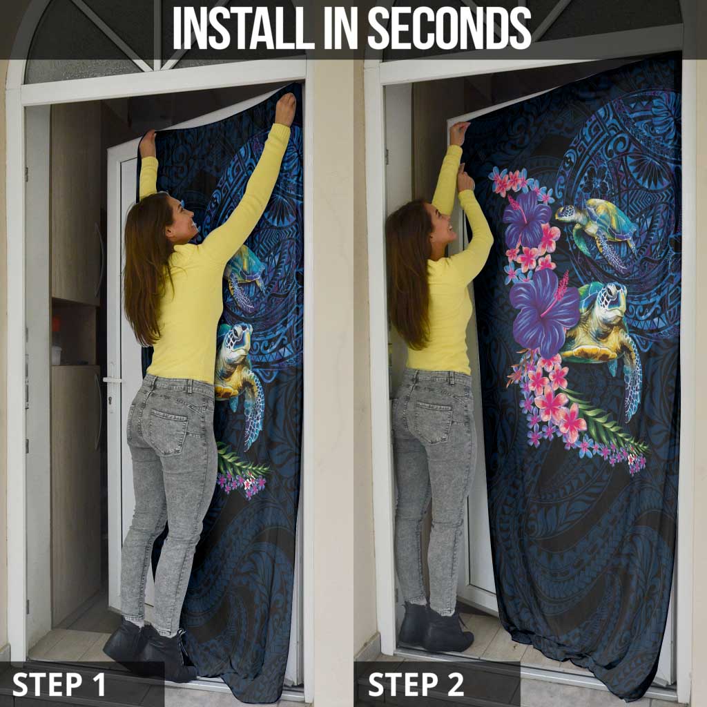 Hawaiian Plumeria and Hibiscus with Turtles Door Cover Polynesian Art Dark Cyan Color - Polynesian Pride