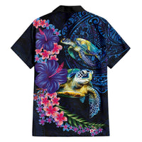 Hawaiian Plumeria and Hibiscus with Turtles Family Matching Summer Maxi Dress and Hawaiian Shirt Polynesian Art Dark Cyan Color LT03 - Polynesian Pride