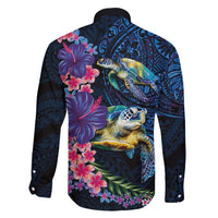 Hawaiian Plumeria and Hibiscus with Turtles Family Matching Summer Maxi Dress and Hawaiian Shirt Polynesian Art Dark Cyan Color LT03 - Polynesian Pride