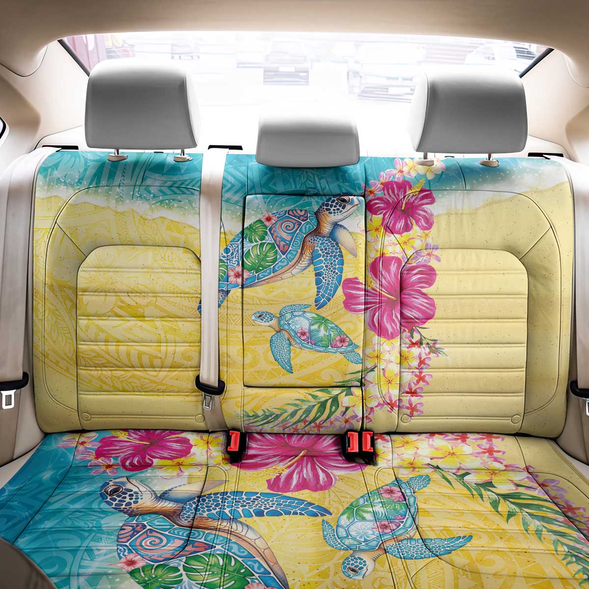 Hawaiian Tropical Plants Turtles Back Car Seat Cover Watercolor Style - Polynesian Pride