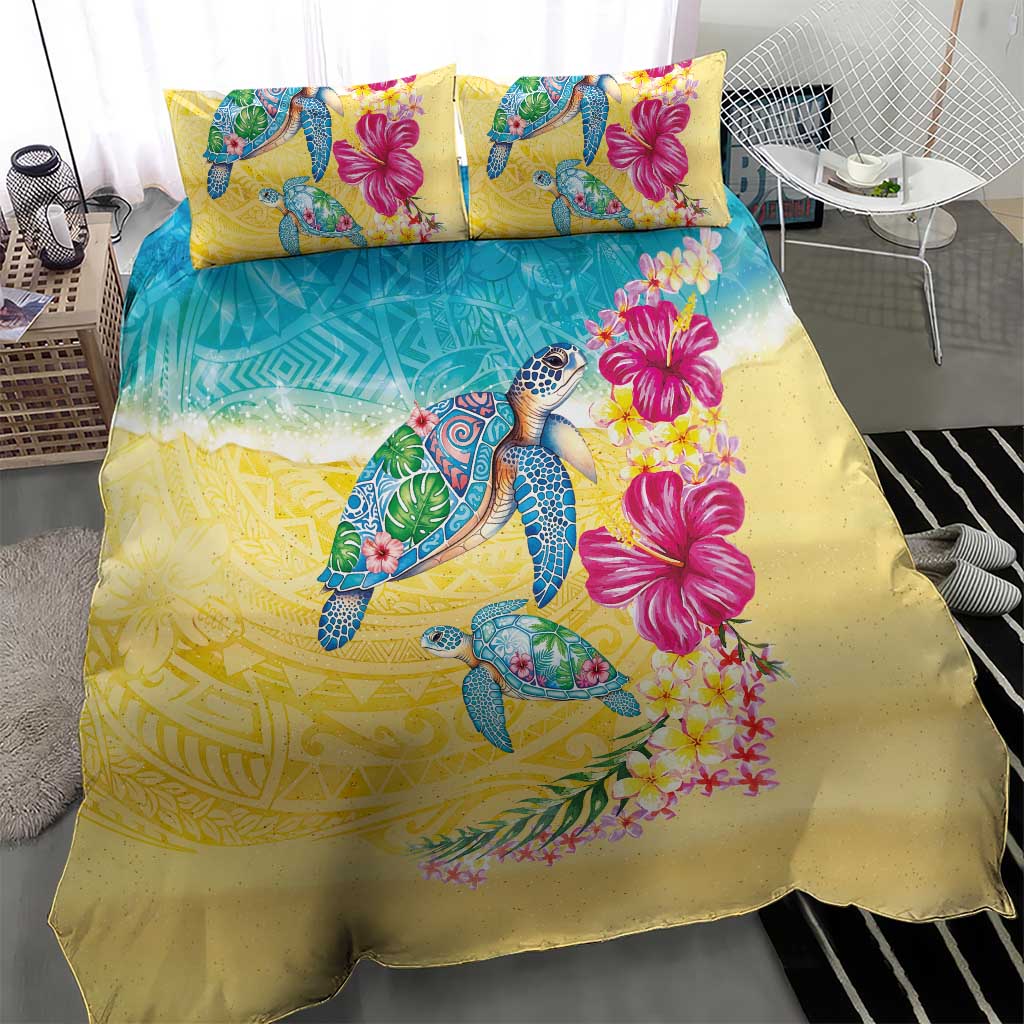 Hawaiian Tropical Plants Turtles Bedding Set Watercolor Style - Polynesian Pride