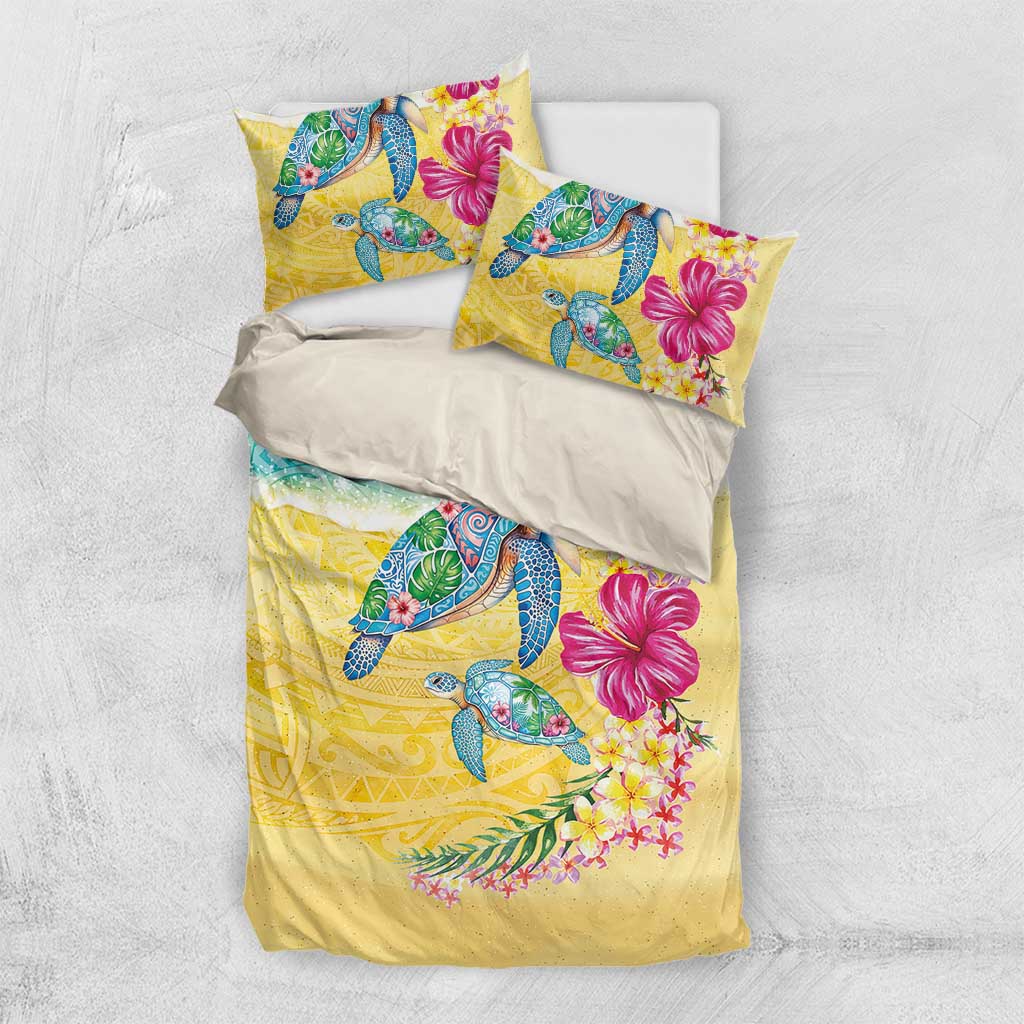Hawaiian Tropical Plants Turtles Bedding Set Watercolor Style - Polynesian Pride