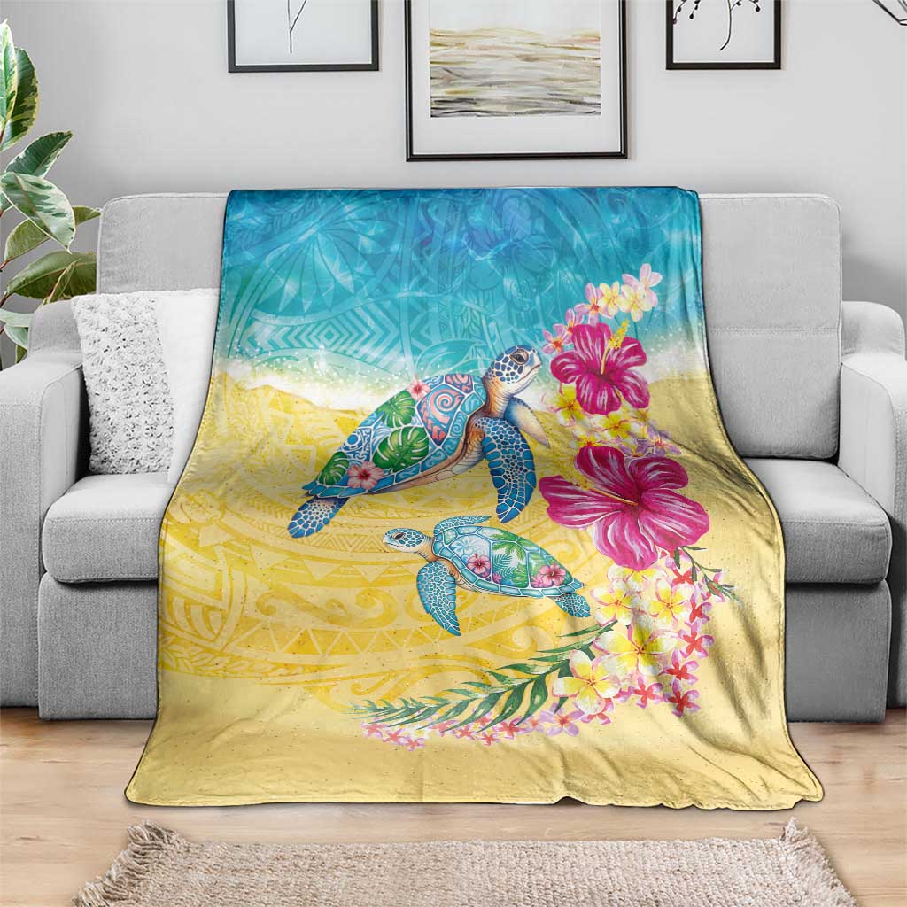 Hawaiian Tropical Plants Turtles Blanket Watercolor Style - Polynesian Pride