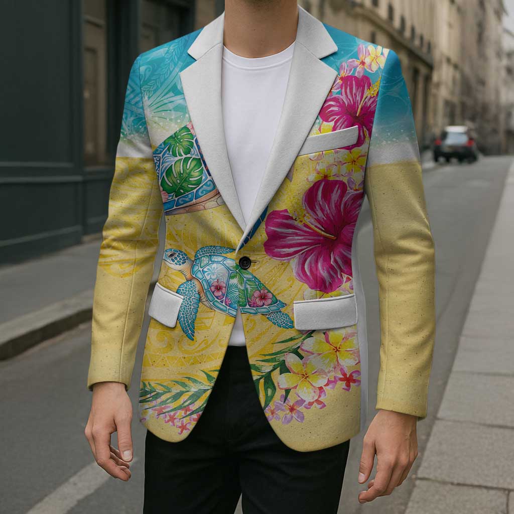 Hawaiian Tropical Plants Turtles Blazer Watercolor Style - Polynesian Pride