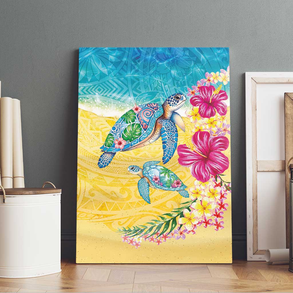 Hawaiian Tropical Plants Turtles Canvas Wall Art Watercolor Style - Polynesian Pride