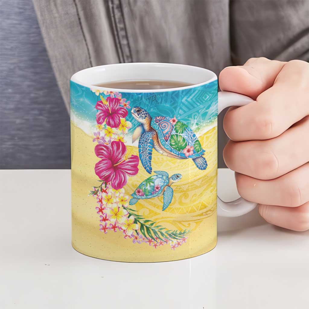 Hawaiian Tropical Plants Turtles Ceramic Mug Watercolor Style - Polynesian Pride