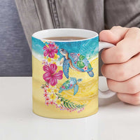Hawaiian Tropical Plants Turtles Ceramic Mug Watercolor Style - Polynesian Pride
