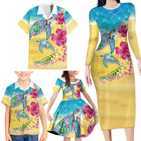 Hawaiian Tropical Plants Turtles Family Matching Long Sleeve Bodycon Dress and Hawaiian Shirt Watercolor Style LT03 - Polynesian Pride