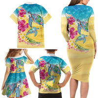 Hawaiian Tropical Plants Turtles Family Matching Long Sleeve Bodycon Dress and Hawaiian Shirt Watercolor Style LT03 - Polynesian Pride