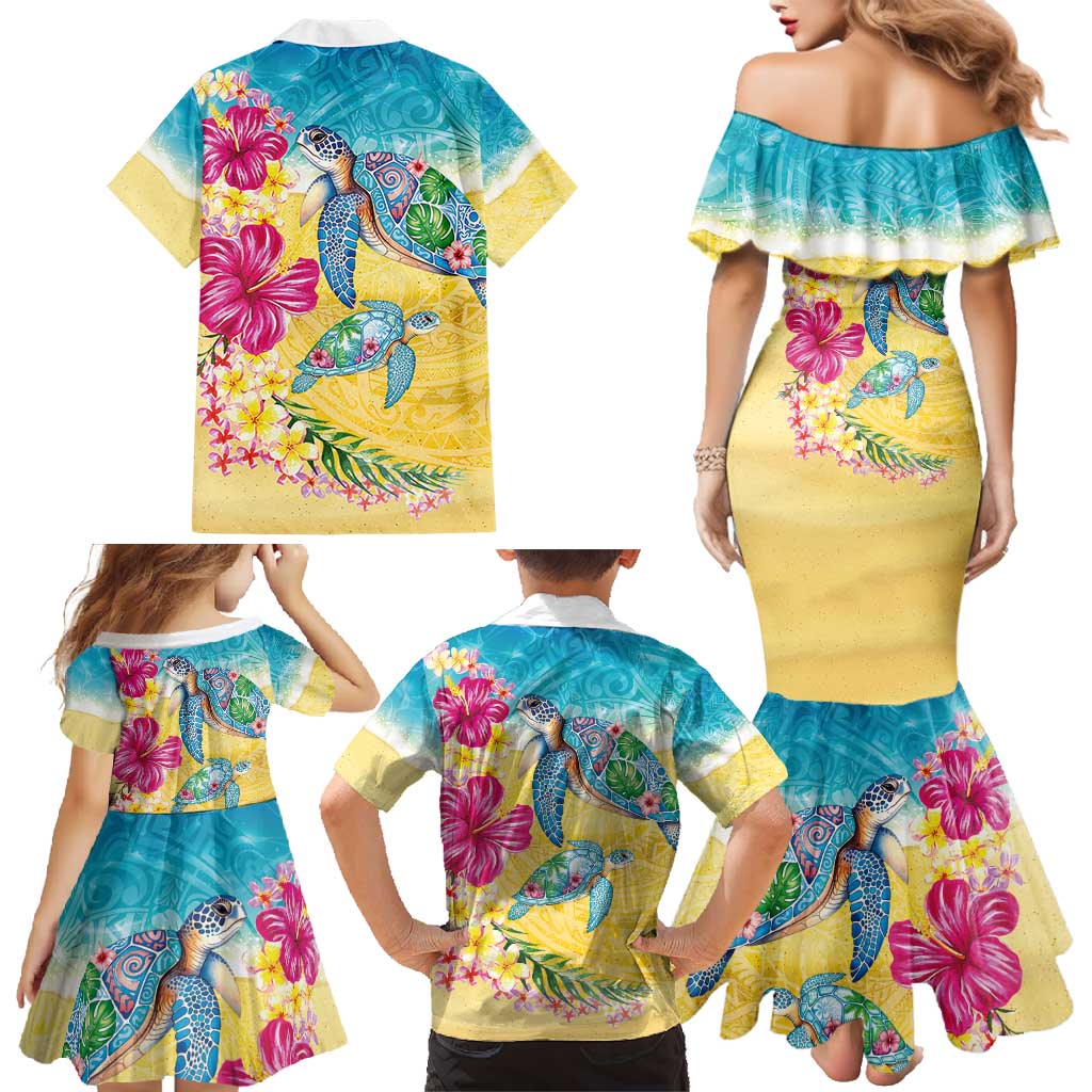 Hawaiian Tropical Plants Turtles Family Matching Mermaid Dress and Hawaiian Shirt Watercolor Style LT03 - Polynesian Pride