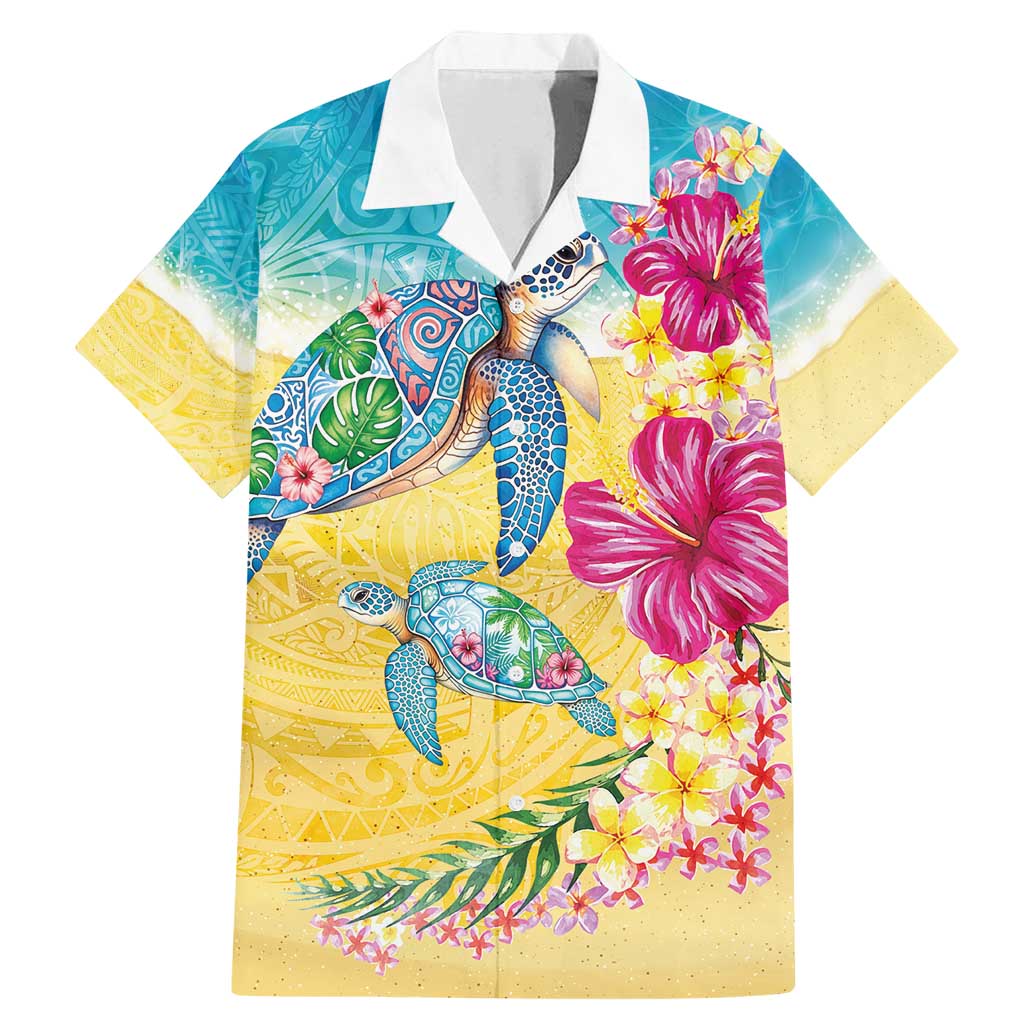 Hawaiian Tropical Plants Turtles Family Matching Mermaid Dress and Hawaiian Shirt Watercolor Style LT03 Dad's Shirt - Short Sleeve Multicolor - Polynesian Pride