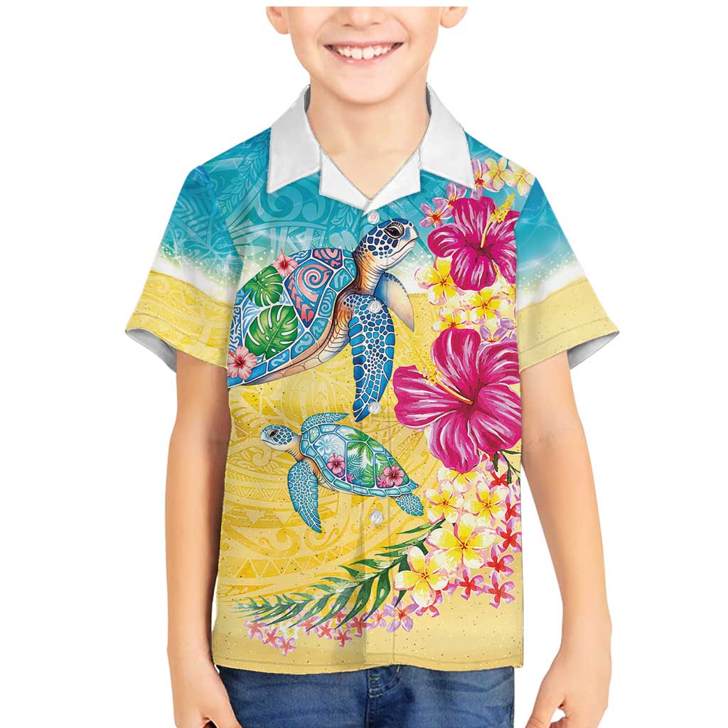 Hawaiian Tropical Plants Turtles Family Matching Mermaid Dress and Hawaiian Shirt Watercolor Style LT03 Son's Shirt Multicolor - Polynesian Pride