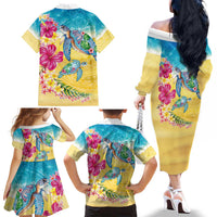 Hawaiian Tropical Plants Turtles Family Matching Off The Shoulder Long Sleeve Dress and Hawaiian Shirt Watercolor Style LT03 - Polynesian Pride
