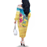 Hawaiian Tropical Plants Turtles Family Matching Off The Shoulder Long Sleeve Dress and Hawaiian Shirt Watercolor Style LT03 - Polynesian Pride