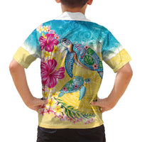 Hawaiian Tropical Plants Turtles Family Matching Off Shoulder Short Dress and Hawaiian Shirt Watercolor Style LT03 - Polynesian Pride