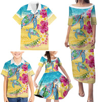 Hawaiian Tropical Plants Turtles Family Matching Puletasi and Hawaiian Shirt Watercolor Style LT03 - Polynesian Pride