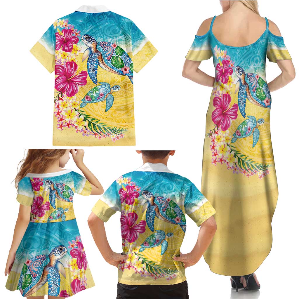 Hawaiian Tropical Plants Turtles Family Matching Summer Maxi Dress and Hawaiian Shirt Watercolor Style LT03 - Polynesian Pride
