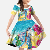 Hawaiian Tropical Plants Turtles Family Matching Tank Maxi Dress and Hawaiian Shirt Watercolor Style LT03 Daughter's Dress Multicolor - Polynesian Pride