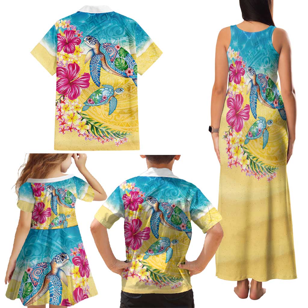 Hawaiian Tropical Plants Turtles Family Matching Tank Maxi Dress and Hawaiian Shirt Watercolor Style LT03 - Polynesian Pride