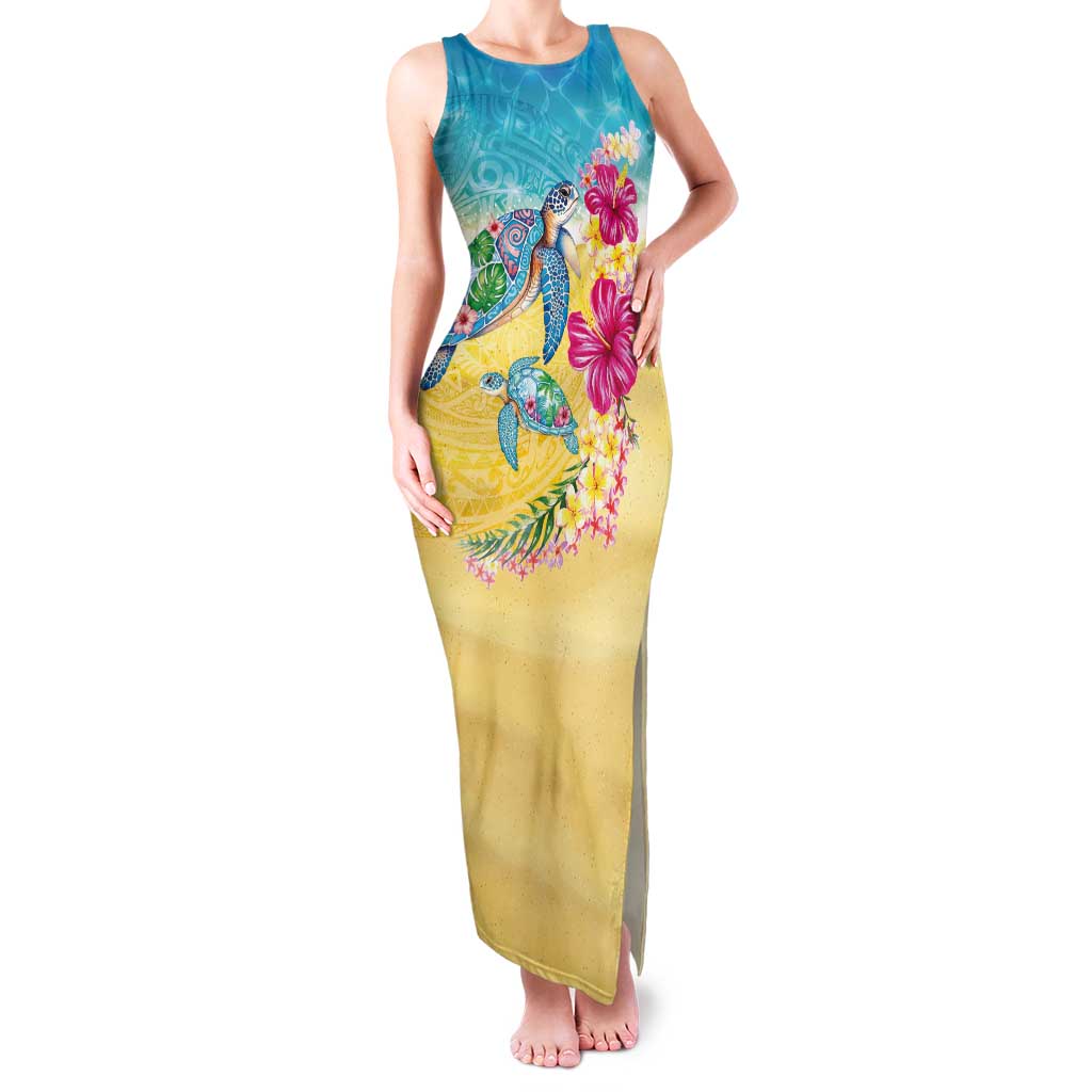 Hawaiian Tropical Plants Turtles Family Matching Tank Maxi Dress and Hawaiian Shirt Watercolor Style LT03 Mom's Dress Multicolor - Polynesian Pride