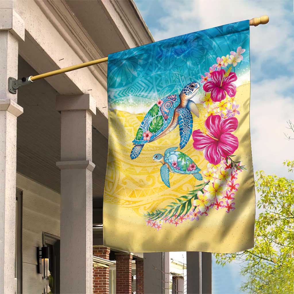 Hawaiian Tropical Plants Turtles Garden Flag Watercolor Style - Polynesian Pride