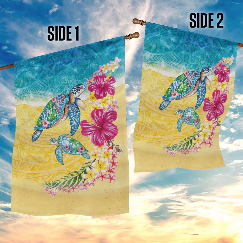 Hawaiian Tropical Plants Turtles Garden Flag Watercolor Style - Polynesian Pride