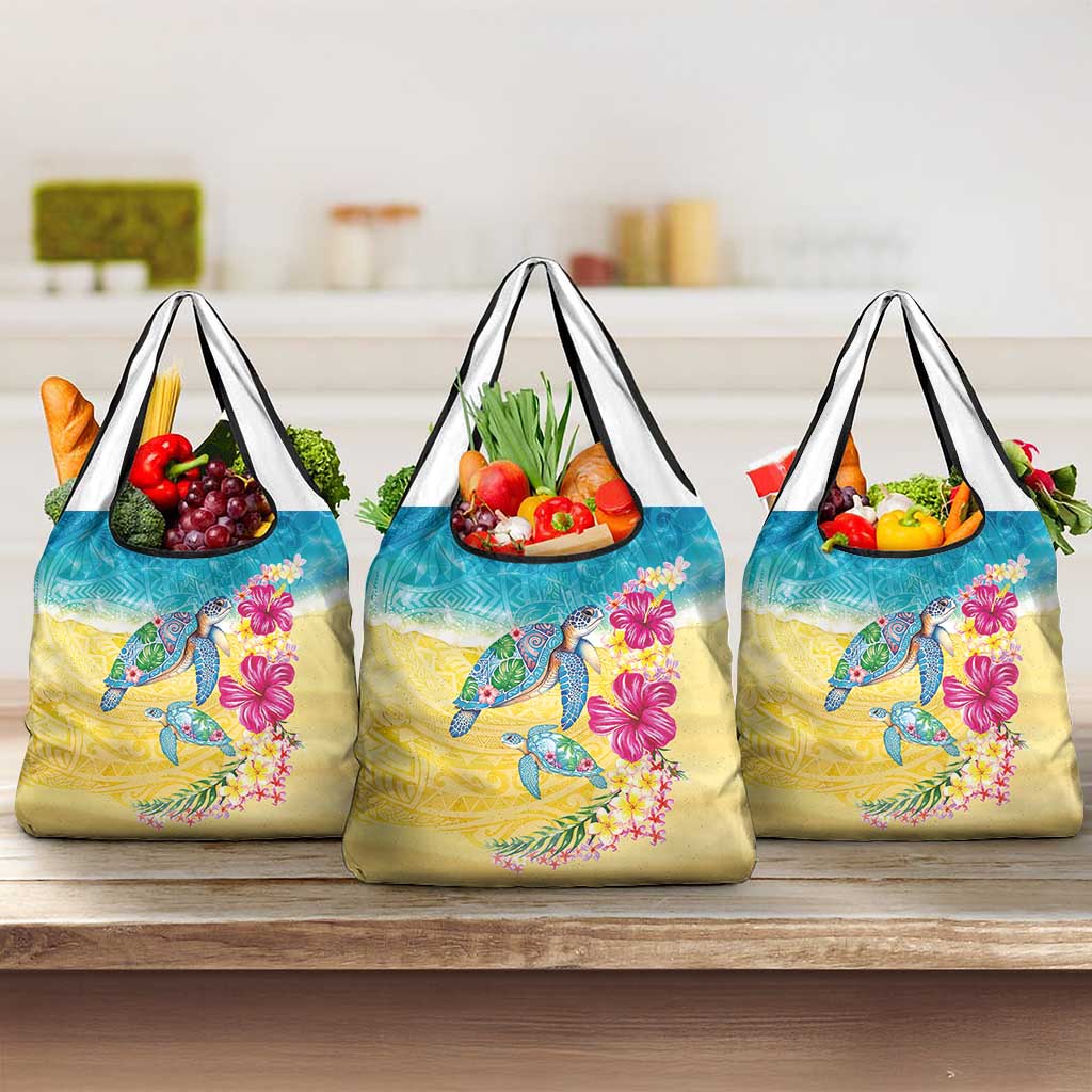 Hawaiian Tropical Plants Turtles Grocery Bag Watercolor Style - Polynesian Pride