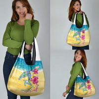 Hawaiian Tropical Plants Turtles Grocery Bag Watercolor Style - Polynesian Pride