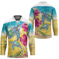 Hawaiian Tropical Plants Turtles Hockey Jersey Watercolor Style - Polynesian Pride