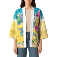 Hawaiian Tropical Plants Turtles Kimono Watercolor Style - Polynesian Pride