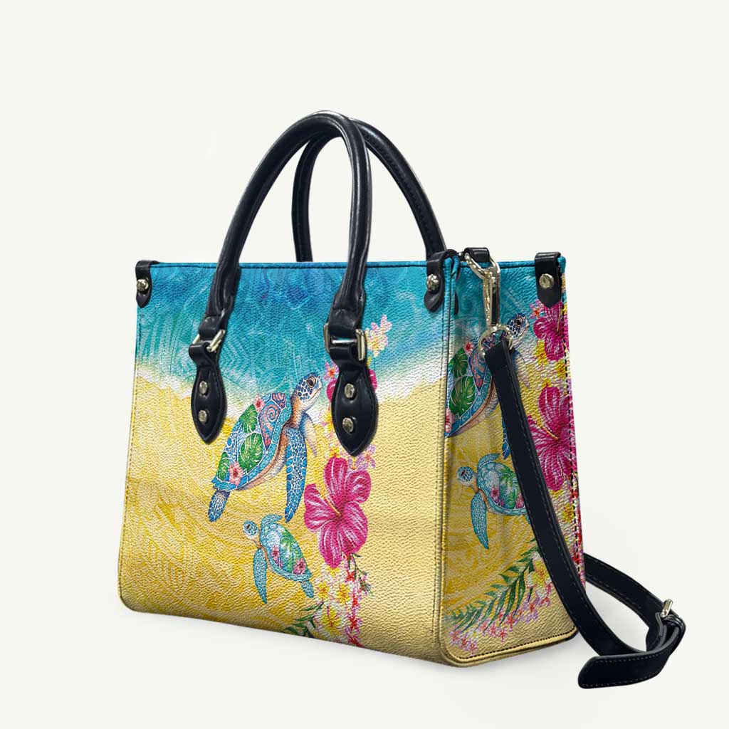Hawaiian Tropical Plants Turtles Leather Bag Watercolor Style - Polynesian Pride