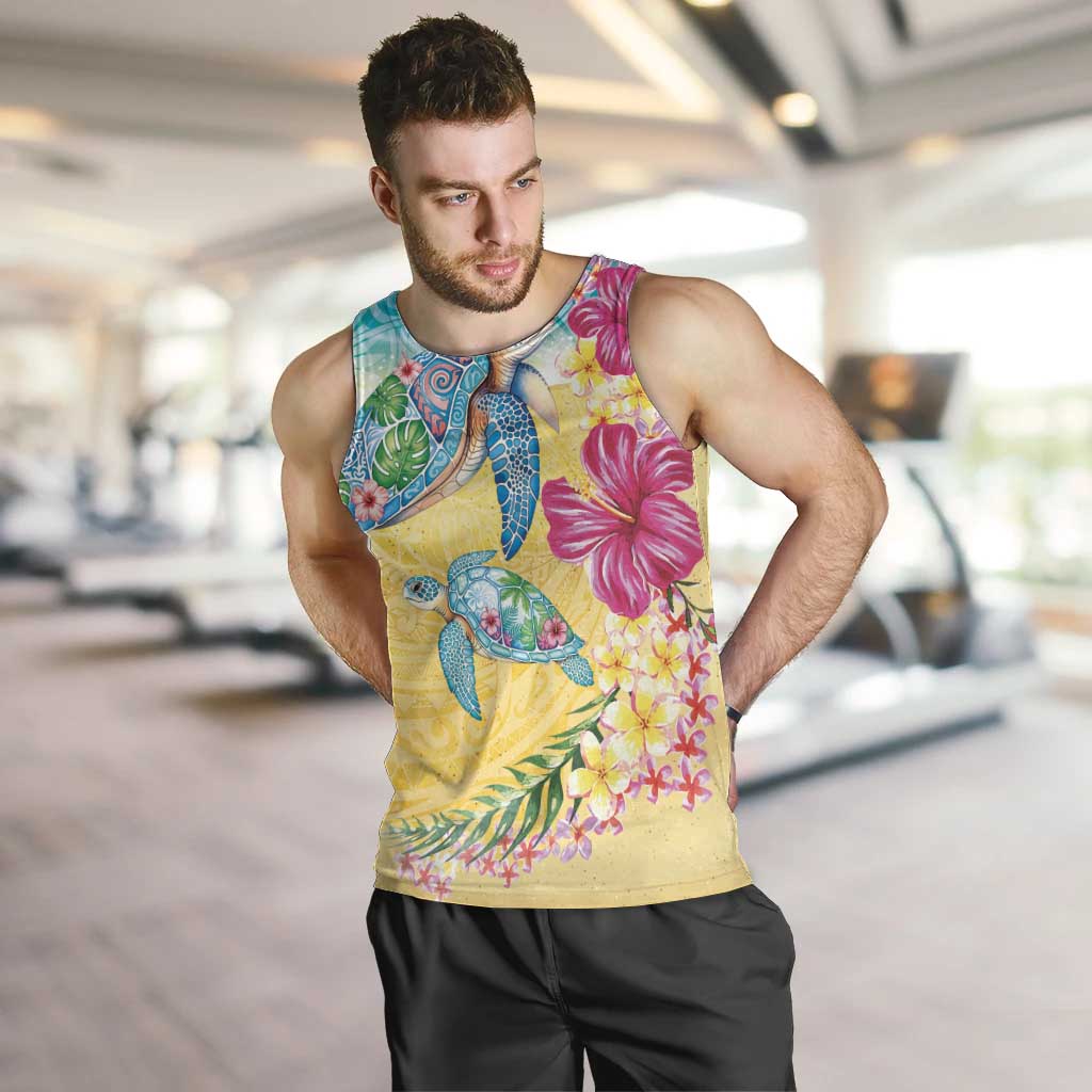 Hawaiian Tropical Plants Turtles Men Tank Top Watercolor Style - Polynesian Pride