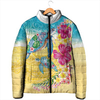 Hawaiian Tropical Plants Turtles Padded Jacket Watercolor Style - Polynesian Pride