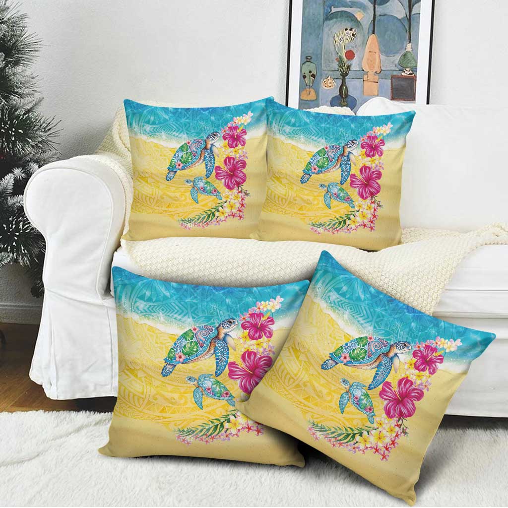 Hawaiian Tropical Plants Turtles Pillow Cover Watercolor Style - Polynesian Pride