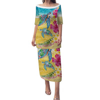 Hawaiian Tropical Plants Turtles Puletasi Watercolor Style - Polynesian Pride