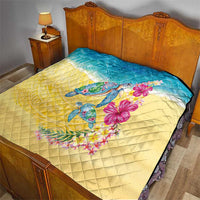 Hawaiian Tropical Plants Turtles Quilt Watercolor Style - Polynesian Pride