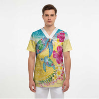 Hawaiian Tropical Plants Turtles Scrub Top Watercolor Style - Polynesian Pride