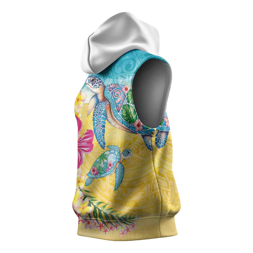 Hawaiian Tropical Plants Turtles Sleeveless Hoodie Watercolor Style - Polynesian Pride