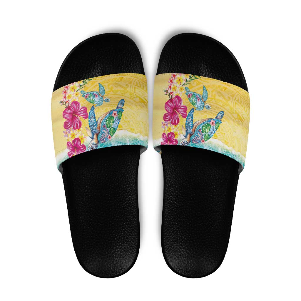 Hawaiian Tropical Plants Turtles Slide Sandals Watercolor Style - Polynesian Pride