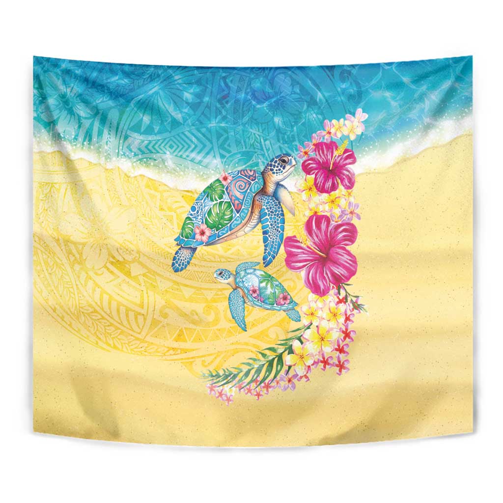 Hawaiian Tropical Plants Turtles Tapestry Watercolor Style - Polynesian Pride